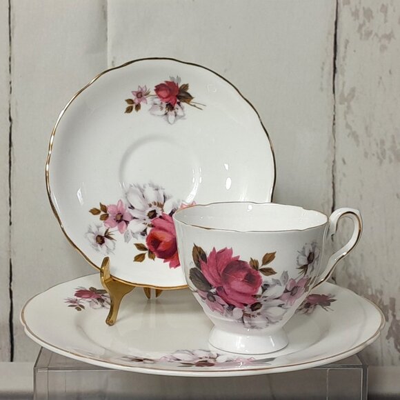 Royal Stafford Honey Bunch Tea Cup Saucer Salad Plate Floral Bone China England - Picture 1 of 16